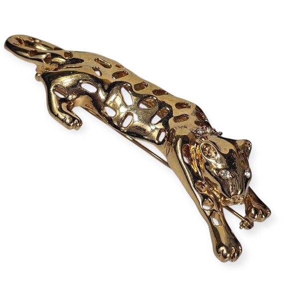 Vtg Marked LR Gold Tone Lion Cat Tiger Animal Large Pin Brooch Jewelry Large - Picture 1 of 6